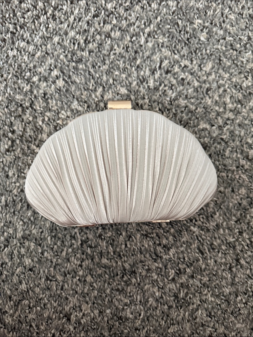 Elegant Silver Pleated Shell Clutch - Women's Evening Bag